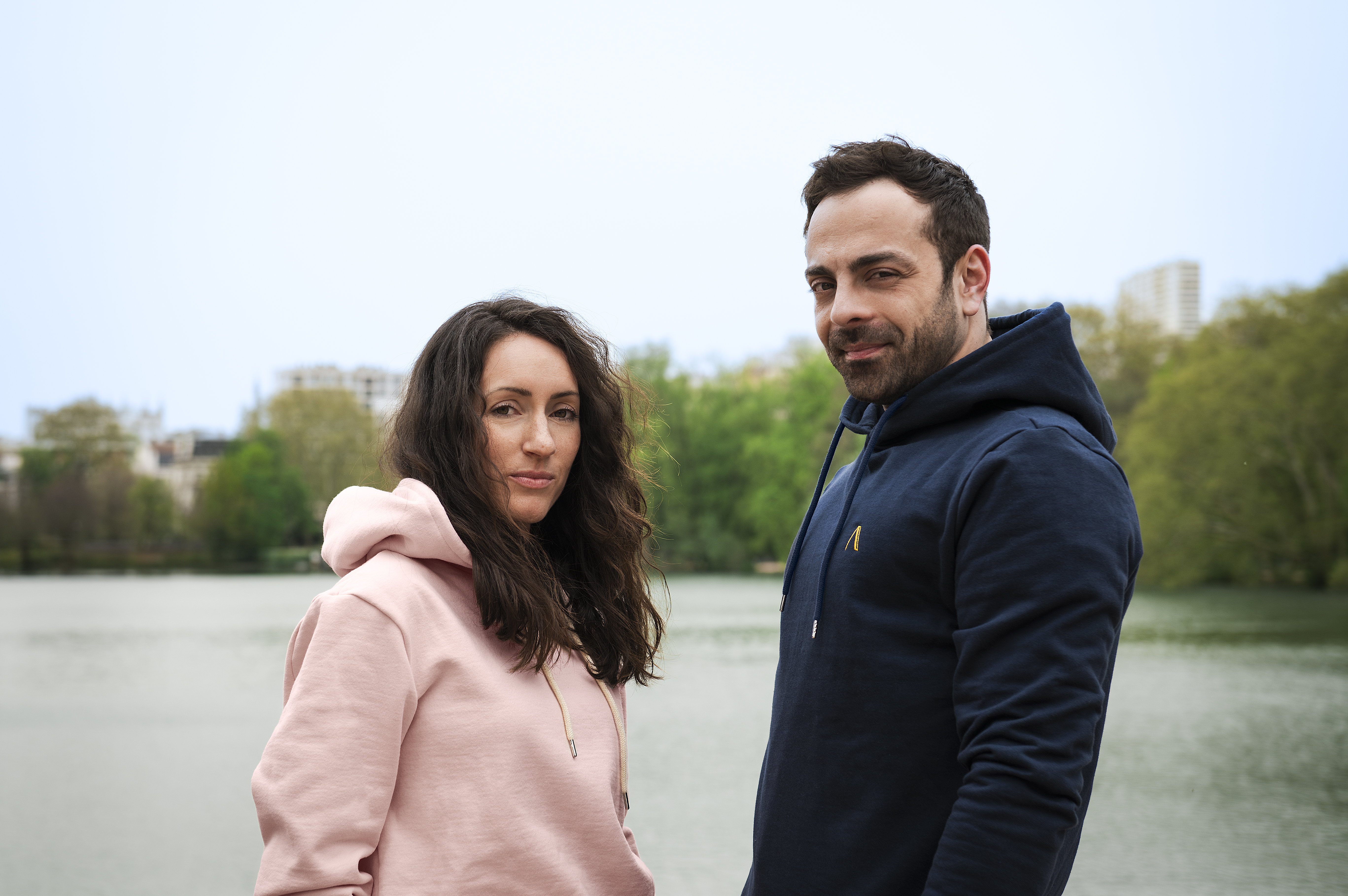 Sweat coton bleu marine et rose pâle Auguste