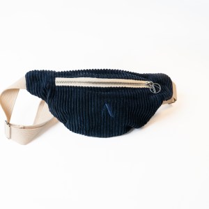 Sacoche velours côtelé bleu pétrole argentée Auguste