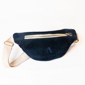 Sacoche velours côtelé bleu pétrole dorée Auguste