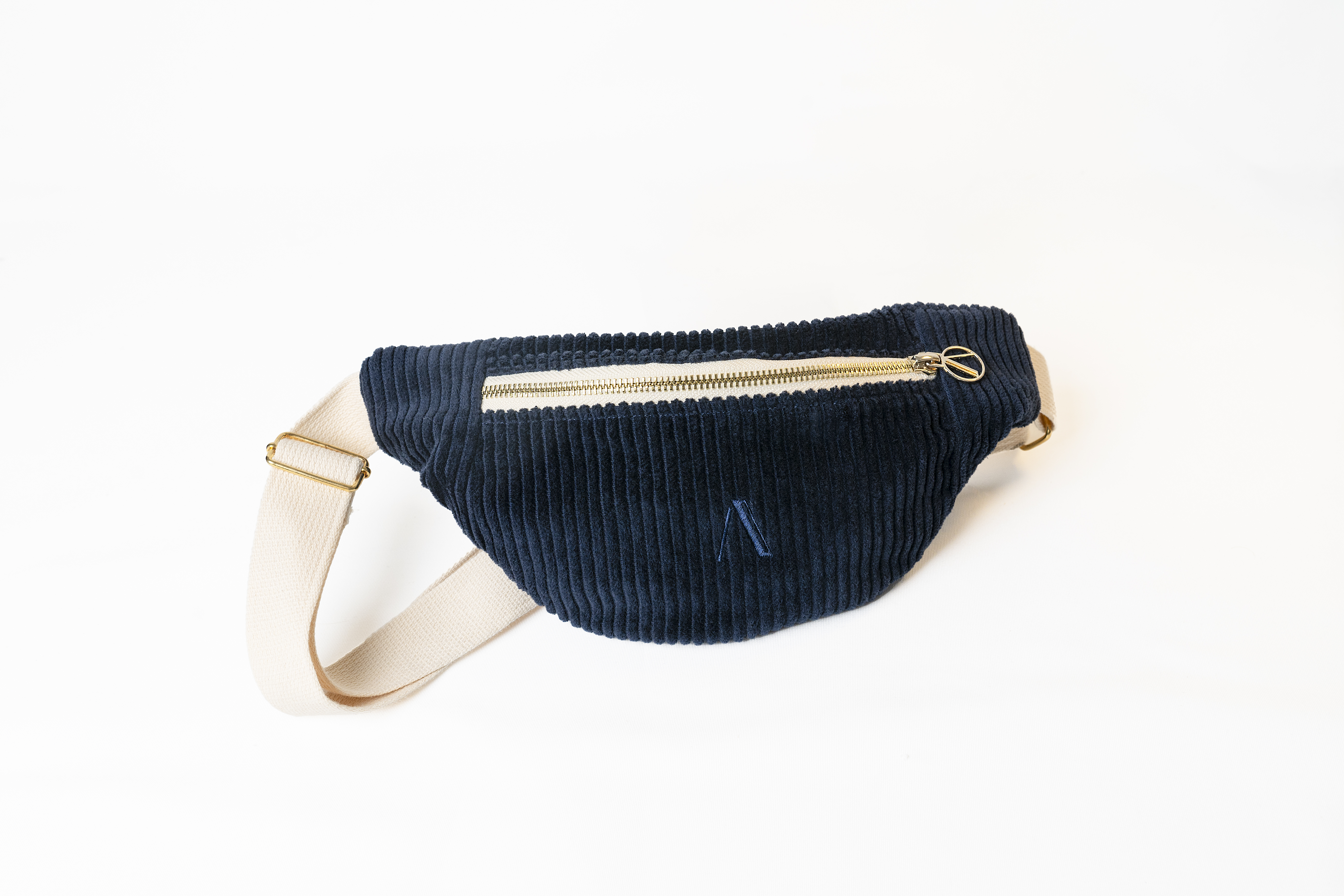 Sacoche velours côtelé bleu pétrole dorée Auguste