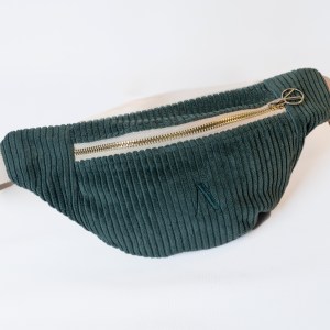 Sacoche velours côtelé vert sapin dorée Auguste